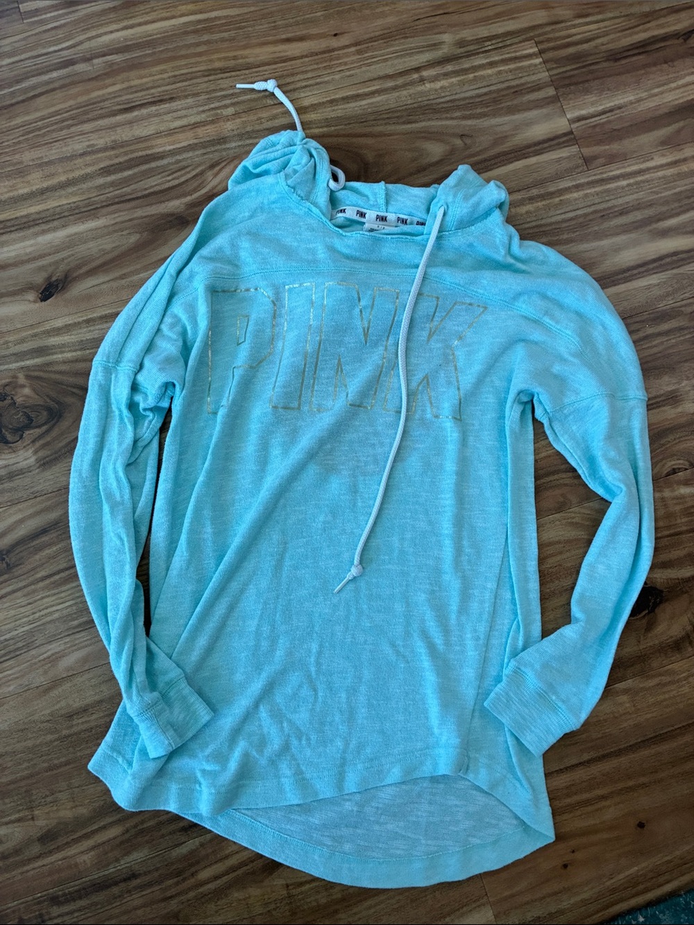 PINK Victoria's Secret Light Aqua Hooded Pullover with Drawstring